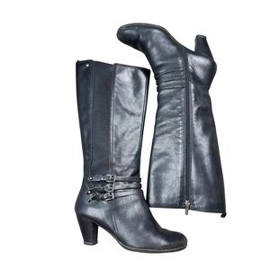 Pikolinos Verona Black Tall Heeled Leather Boots Rounded Toe SZ 38